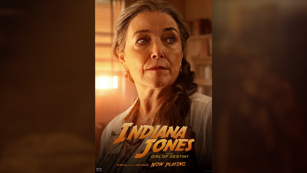 Marion Ravenwood (actor Karen Allen) | Indiana Jones and the Dial of Destiny | In Dolby Cinema and IMAX | Now playing | Rated PG-13 | movie poster