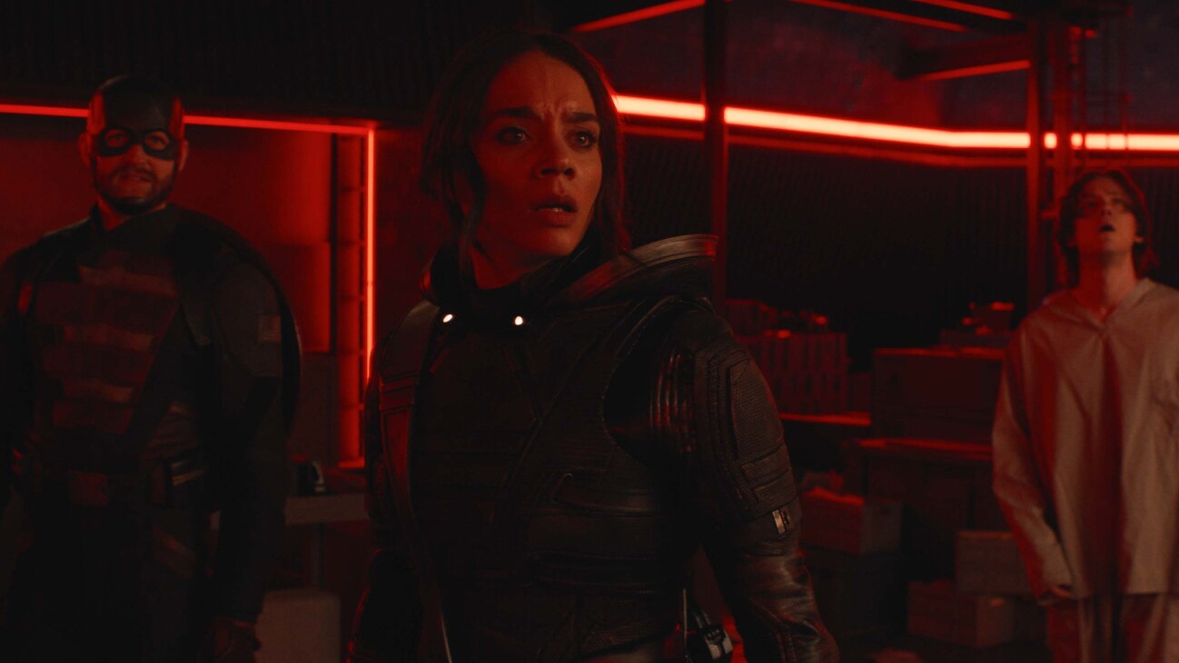 (L-R): John Walker (Wyatt Russell), Ghost (Hannah John-Kamen), and (Lewis Pullman) in Marvel Studios' THUNDERBOLTS*. Photo courtesy of Marvel Studios. © 2025 MARVEL.