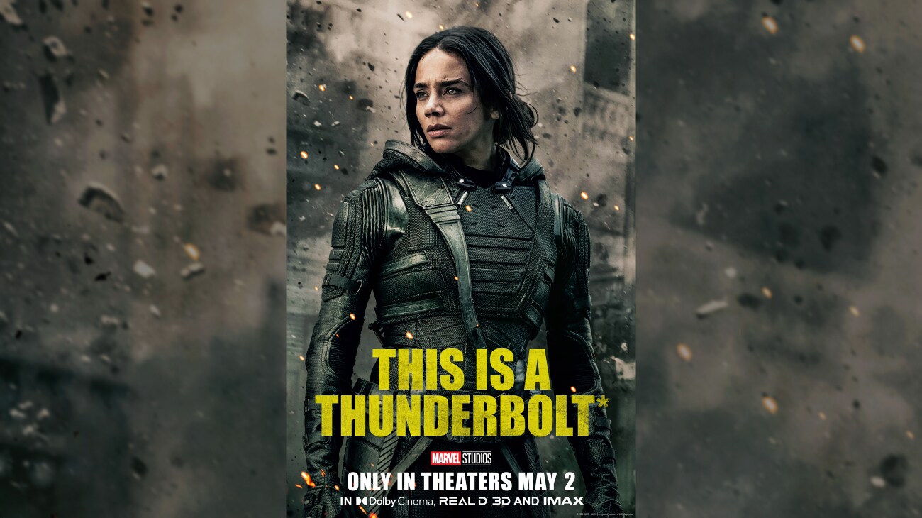 Image of Ghost from the Marvel Studios movie, "Thunderbolts*" | This is a thunderbolt | Marvel Studios | Only in theaters May 2 | In DolbyCinema, REAL D 3D and IMAX | movie poster