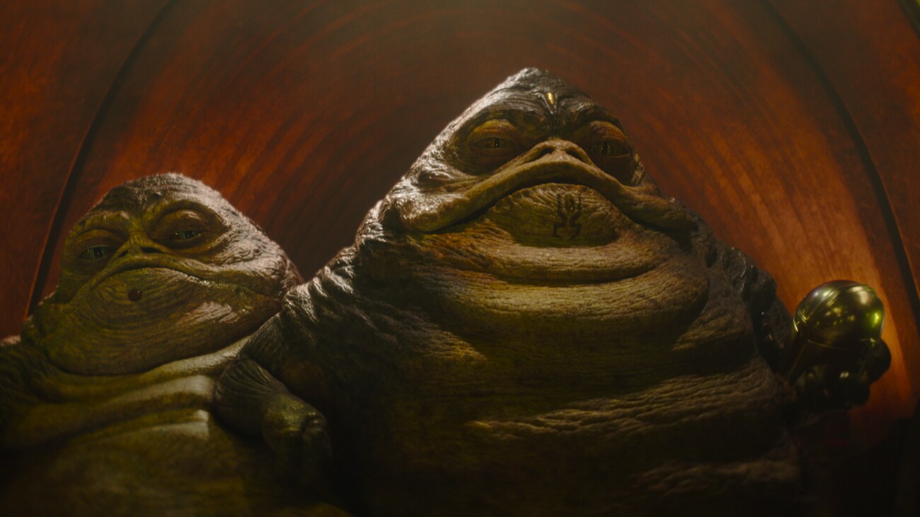 (L-R) Sister and Brother Hutt in Lucasfilm's THE MANDALORIAN AND GROGU. Photo courtesy of Lucasfilm. © 2026 Lucasfilm Ltd™. All Rights Reserved.