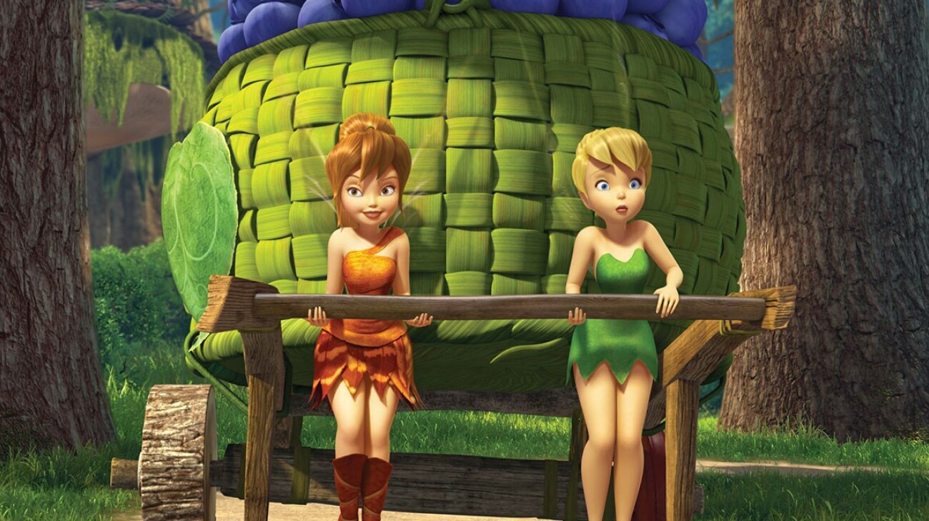 Fawn and Tinker Bell pushing a cart.