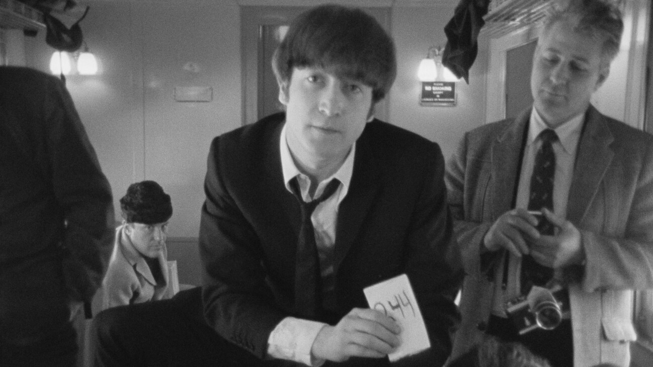 John Lennon in Disney's BEATLES '64. © 2024 Apple Corps, Ltd. All Rights Reserved.