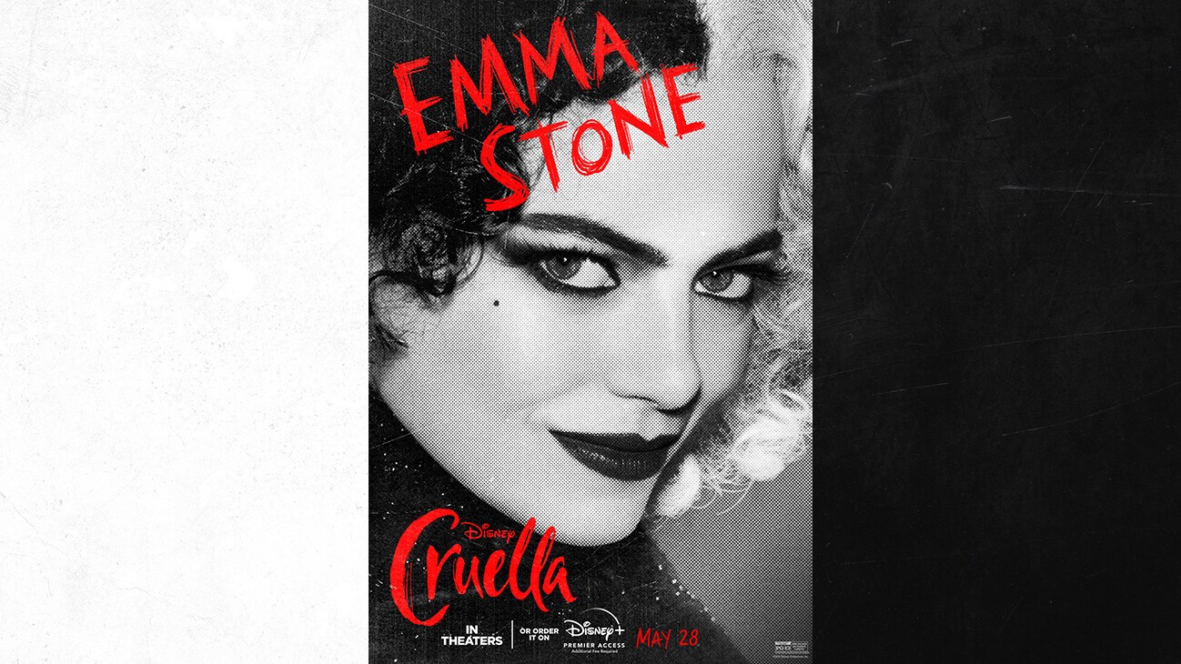 Emma Stone as Cruella from the Disney movie Cruella | In Theaters or order it on Disney+ with Premier Access May 28. Additional fee required.