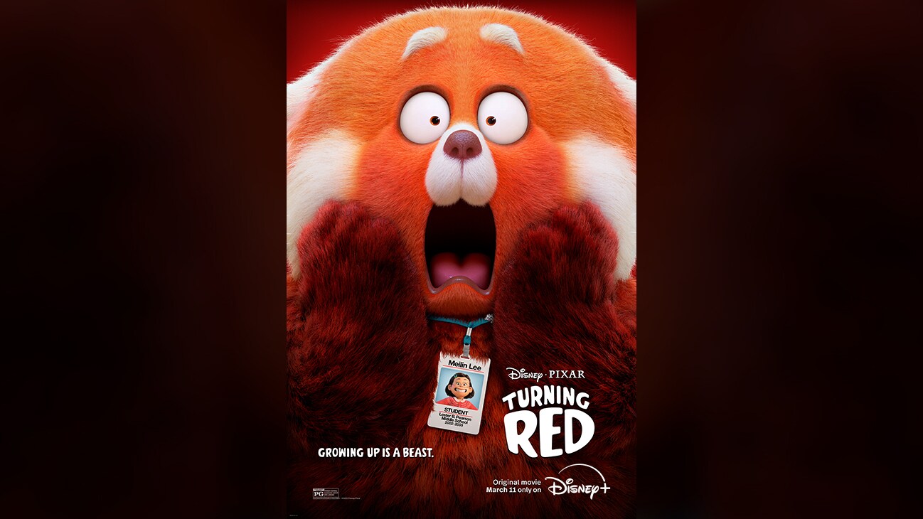 Image of Panda Mei with a shocked emotion. | Disney•Pixar Turning Red | Growing up is a beast. | Original movie March 11 only on Disney+ | Rated PG