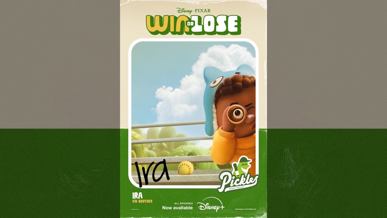 Image of Ira looking through a spyglass. | Disney•Pixar | Win or Lose | Ira | Kid brother | Peaks Valley Pickles | All episodes now available | Disney+ | movie poster