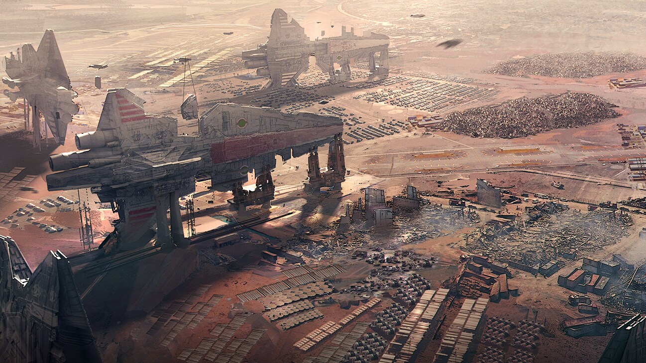 Concept art image of a ship building assembly plant from the Disney+ Original series, "Andor."