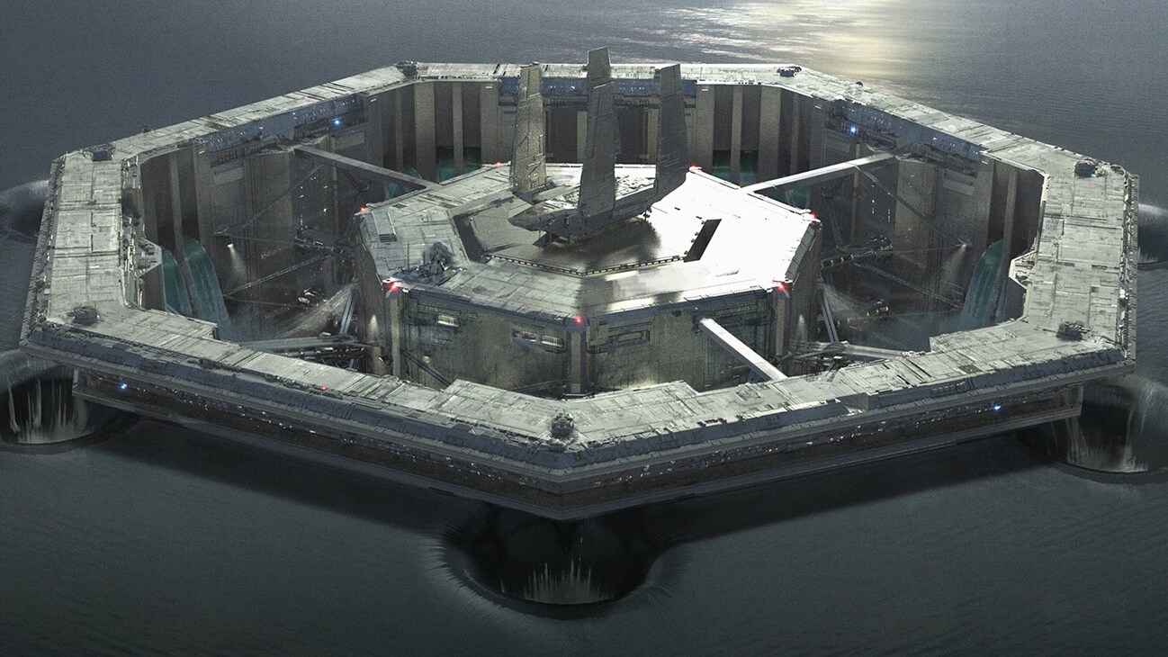 Concept art image of The Narkina 5 prison complex from the Disney+ Originals series, "Andor."