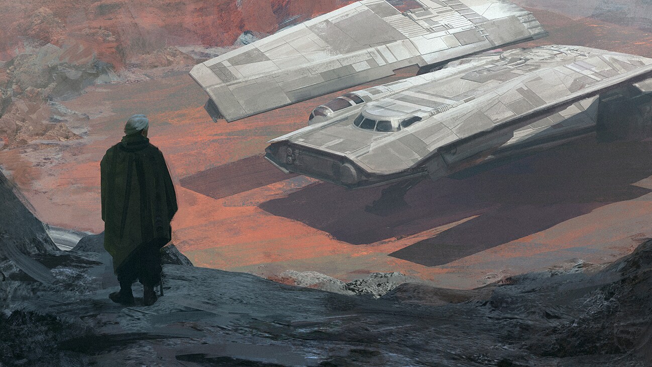 Concept art image of a starship docked on a clearing from the Disney+ Original series, "Andor."