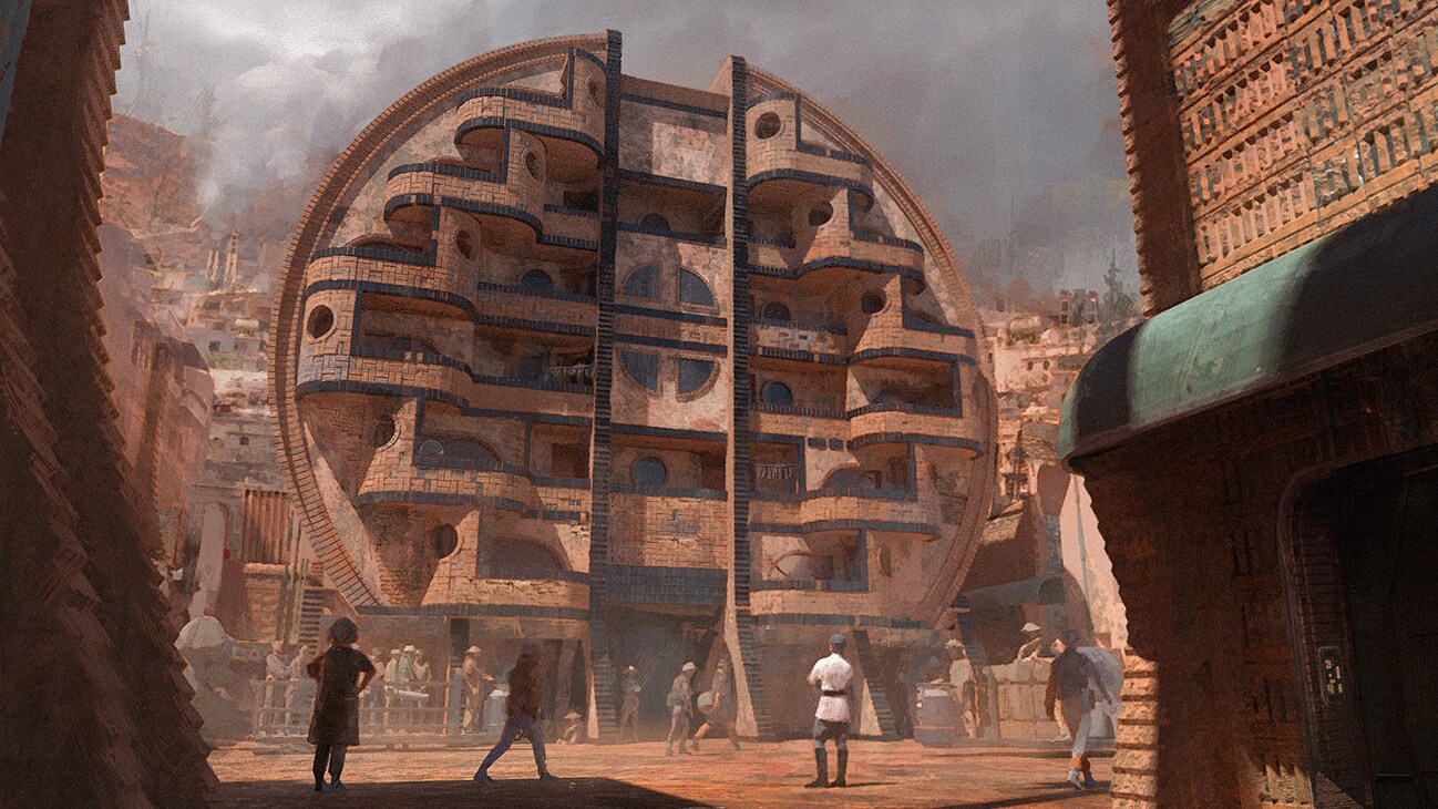 Concept art image of a circular building from the Disney+ Original series, Andor.