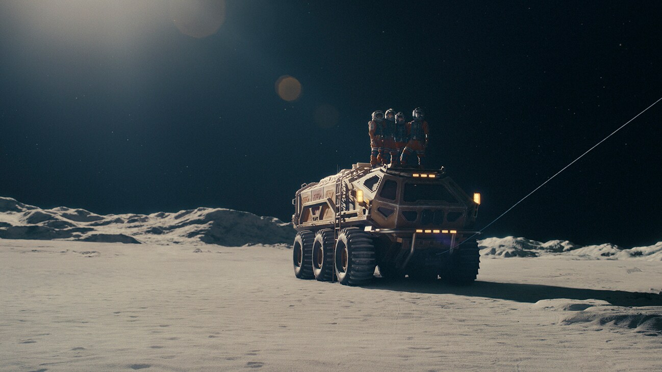 A scene still of a lunar vehicle from CRATER, exclusively on Disney+. Photo courtesy of Disney. © 2023 Disney Enterprises, Inc. All Rights Reserved.
