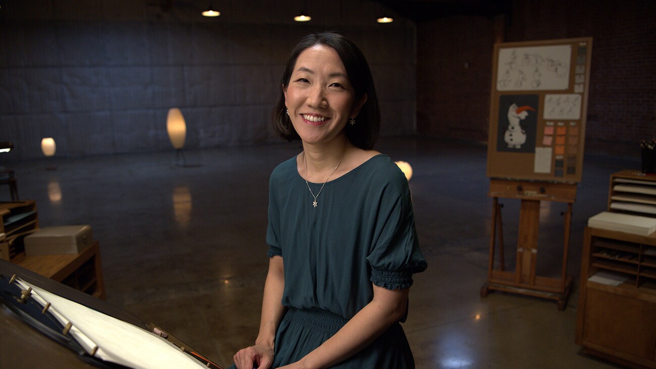 Hyun-Min Lee is the supervising animator of "Anna" in Disney's Frozen 2, as well as one of the people who helped design "Olaf." Born in South Korea, her dream was to become a Disney animator. In this episode of Sketchbook she draws the character Olaf. (Disney/Richard Harbaugh)