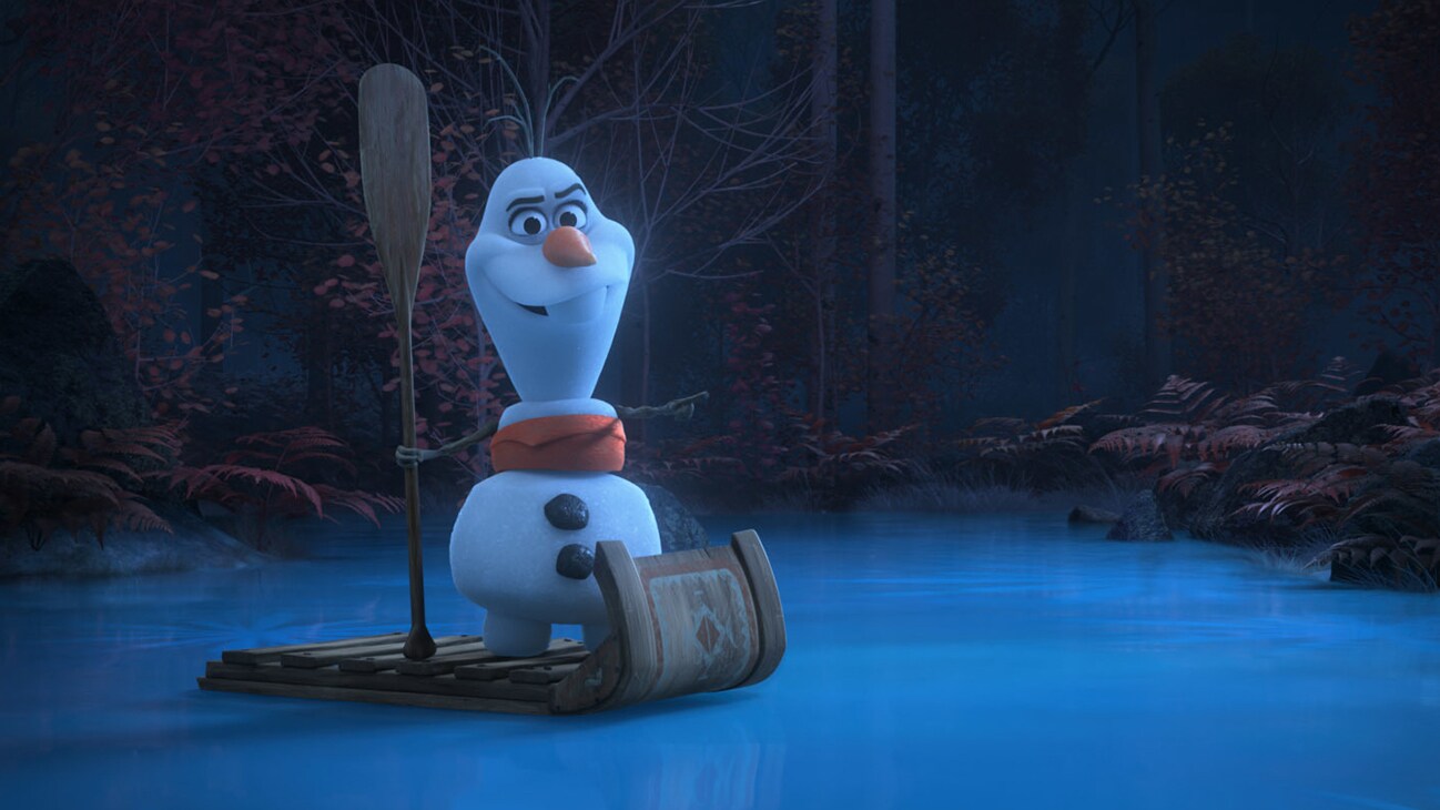 In Walt Disney Animation Studios’ new series of shorts “Olaf Presents,” Olaf steps into the spotlight and goes from snowman to showman as he takes on the roles of producer, actor, costumer and set builder for his unique “retelling” of five favorite Disney animated tales including “Moana.” In the short, the versatile snowman appears as Moana, among other characters. Debuting exclusively on Disney+ Nov. 12, “Olaf Presents” features the voice of Josh Gad as Olaf. Disney animator Hyrum Osmond directs, and Jennifer Newfield produces. © 2021 Disney. All Rights Reserved.
