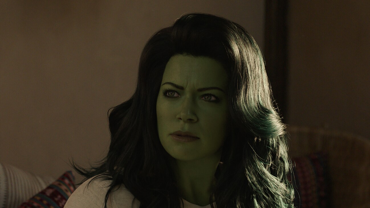 Tatiana Maslany as She-Hulk in Marvel Studios' She-Hulk: Attorney at Law, exclusively on Disney+. [Photo courtesy of Marvel Studios.]