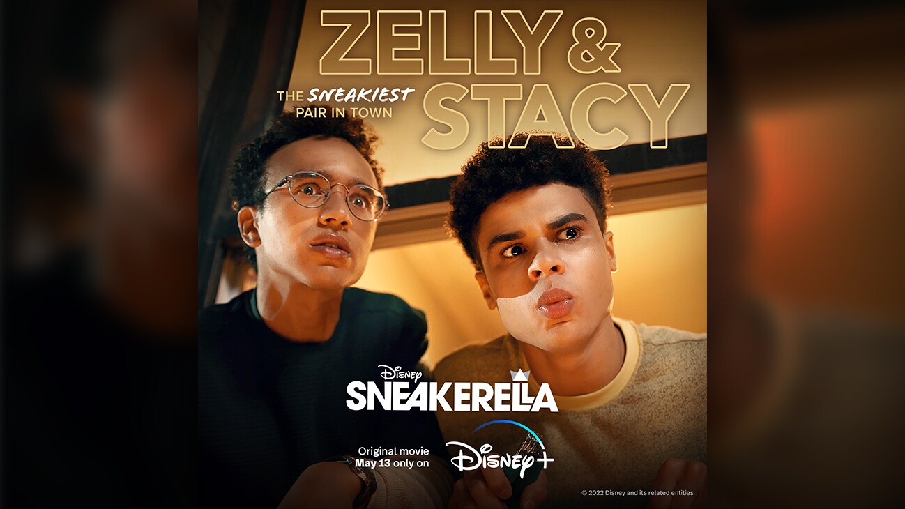 Zelly (actor Kolton Stewart) and Stacy (actor Hayward Leach), the sneakiest pain in town, from the Disney+ Original movie, "Sneakerella".
