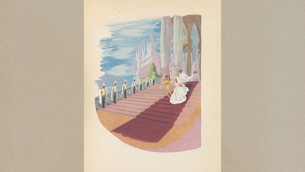 Book illustration of Prince Charming and Cinderella on their wedding day.