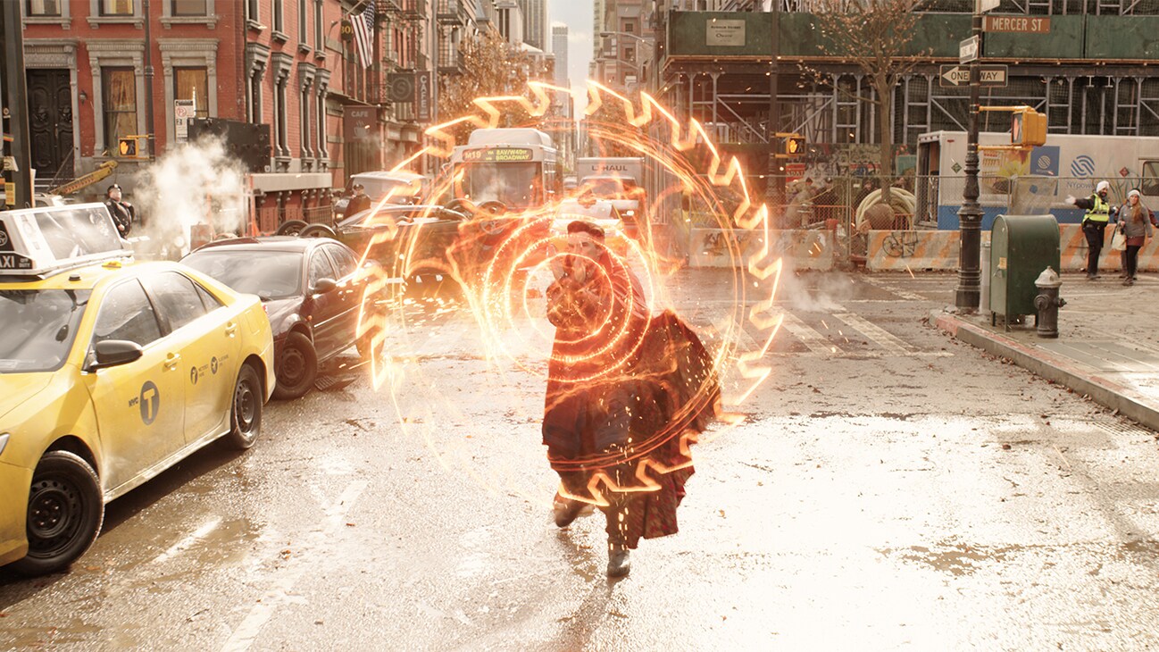 Doctor Strange (actor Benedict Cumberbatch) conjures a shield in Marvel Studios' Doctor Strange in the Multiverse of Madness.
