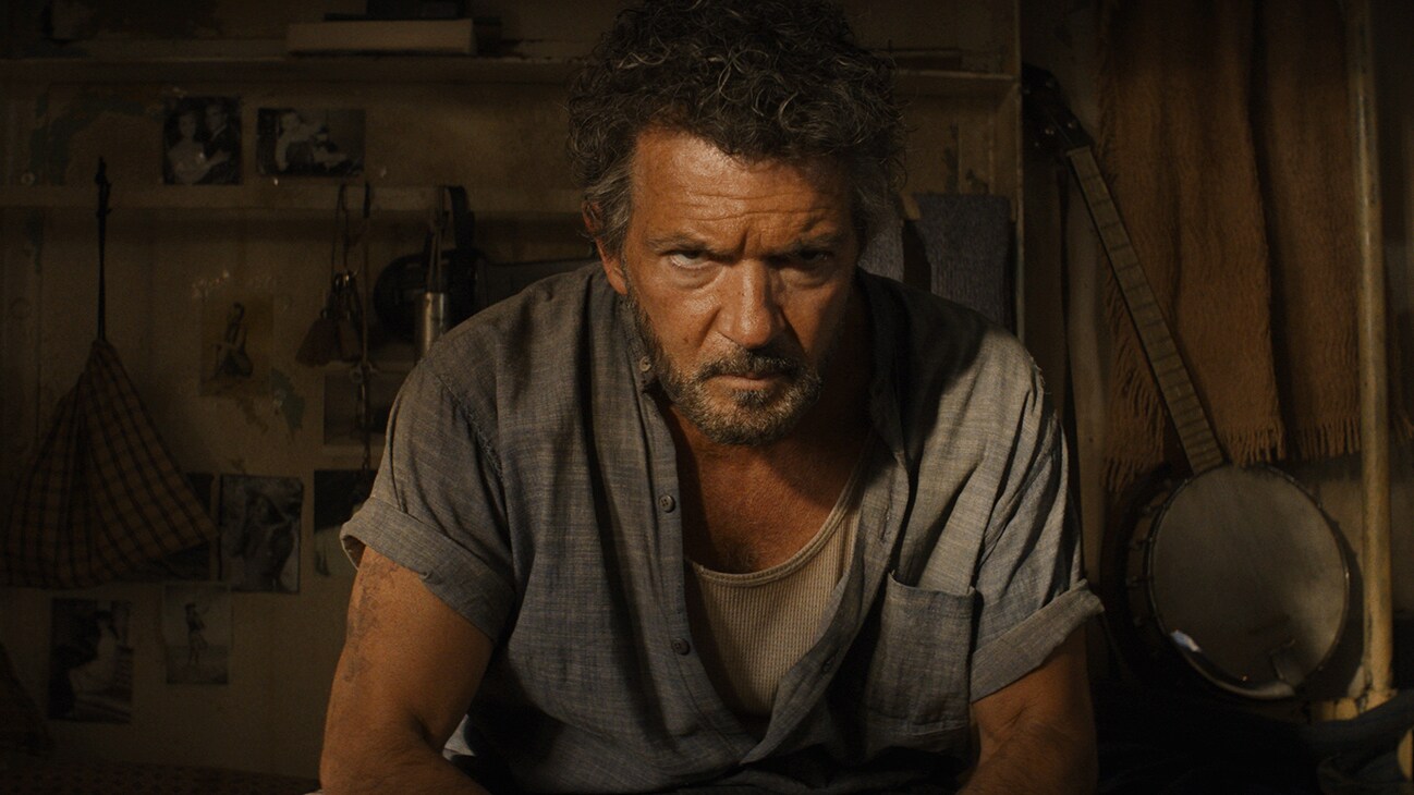 Renaldo (actor Antonio Banderas) from the Disney movie, "Indiana Jones and the Dial of Destiny."