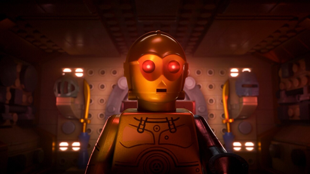 Bounty Hunter C-3PO in a scene from LEGO® STAR WARS: REBUILD THE GALAXY, exclusively on Disney+. ©2024 Lucasfilm Ltd. & TM. All Rights Reserved.