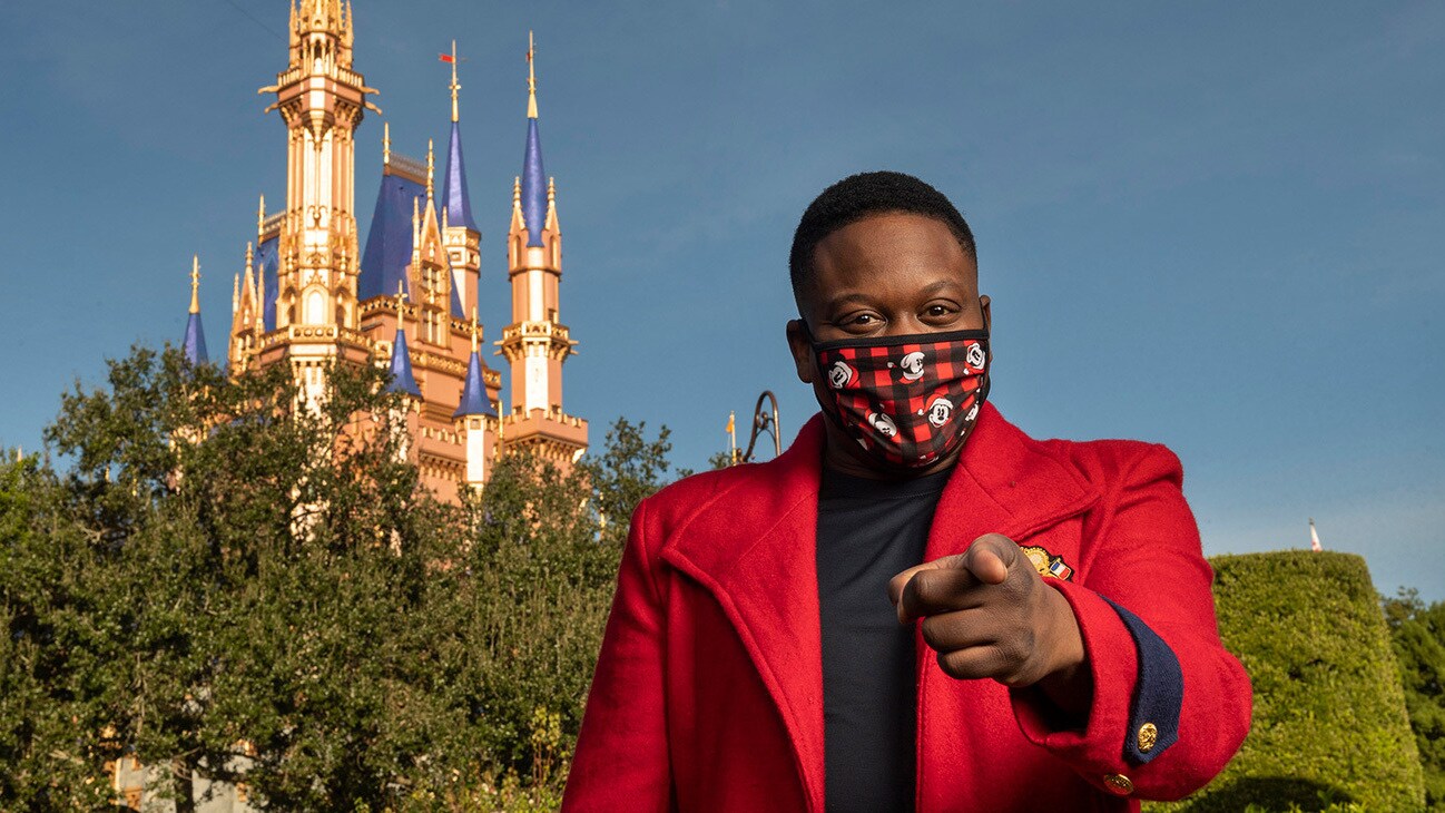 Singer and actor Tituss Burgess enjoys the holiday cheer at Magic Kingdom Park at Walt Disney World Resort in Lake Buena Vista, Fla., Thursday, Dec. 3, 2020, during a taping of “The Disney Parks Magical Christmas Celebration.” The holiday special will air on ABC on Dec. 25, 10am-12pm ET. (Kent Phillips, photographer)