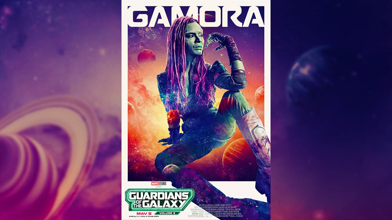 Gamora | Marvel Studios' Guardians of the Galaxy Vol. 3 | May 5 | Rated PG-13 | movie poster