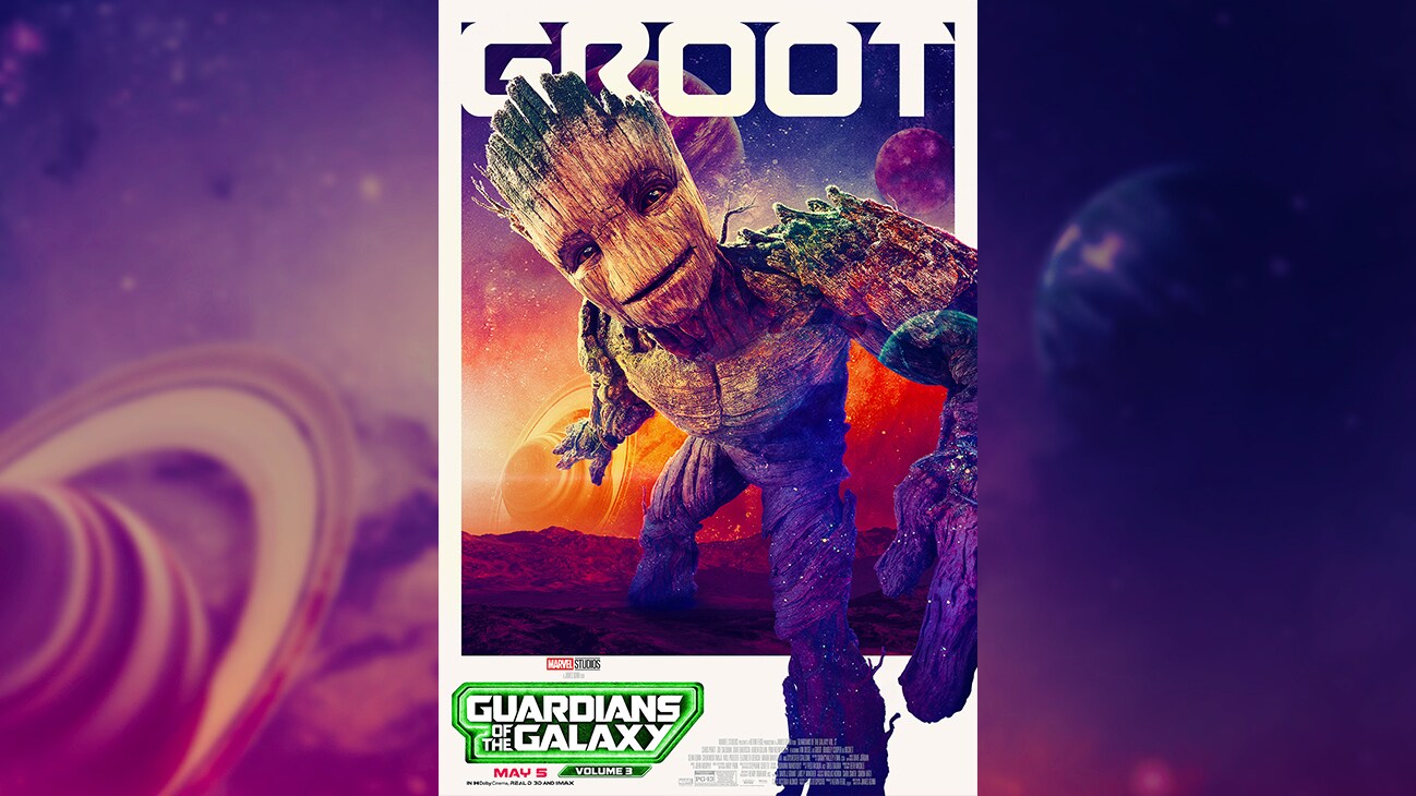 Groot | Marvel Studios' Guardians of the Galaxy Vol. 3 | May 5 | Rated PG-13 | movie poster
