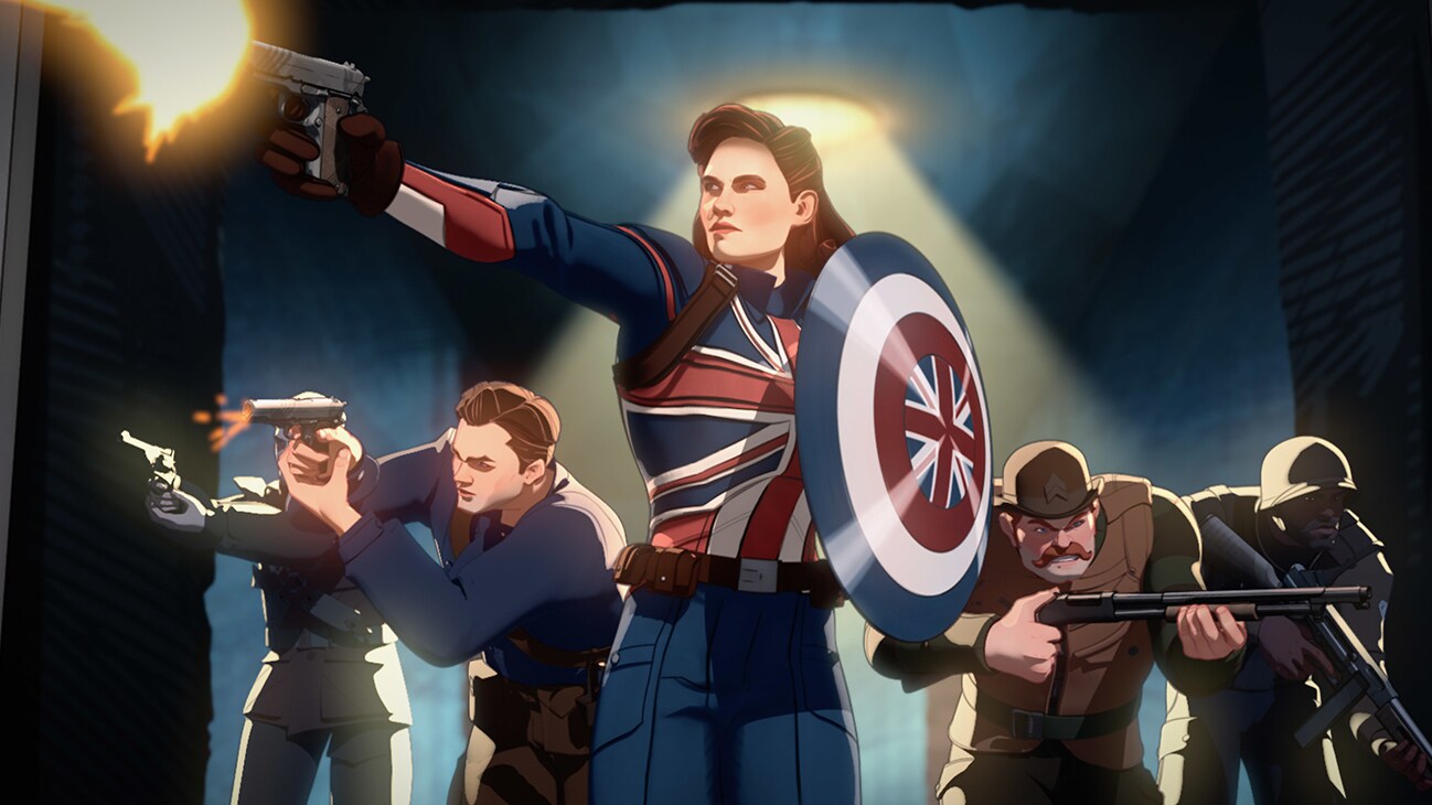 Captain Carter and the Howling Commandos in Marvel Studios' What If...?, exclusively on Disney+.