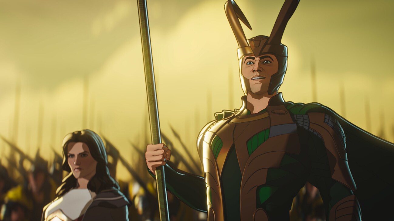 Lady Sif and Loki in Marvel Studios' What If...?, exclusively on Disney+.