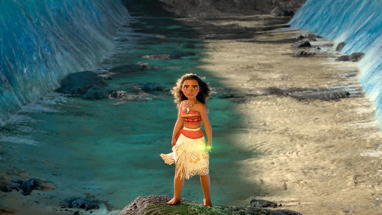 Moana walking toward Te Fiti to restore her heart.