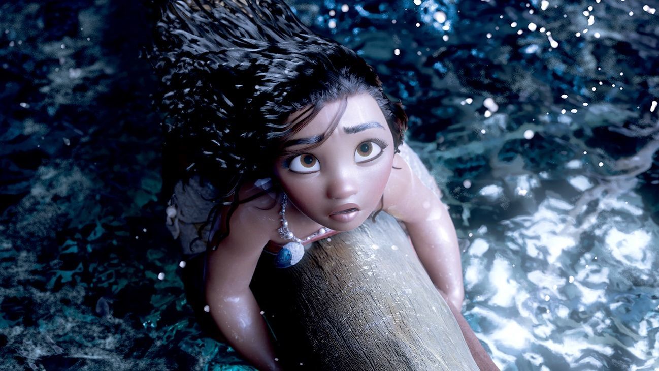 Moana holding on to her boat.