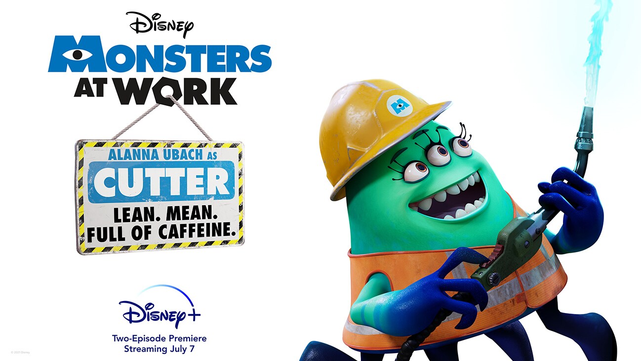 Alanna Ubach as Cutter from the Disney+ Original series Monsters at Work | Lean. Mean. Full of caffeine. | Disney+ | Two-Episode Premiere Streaming July 7 | poster