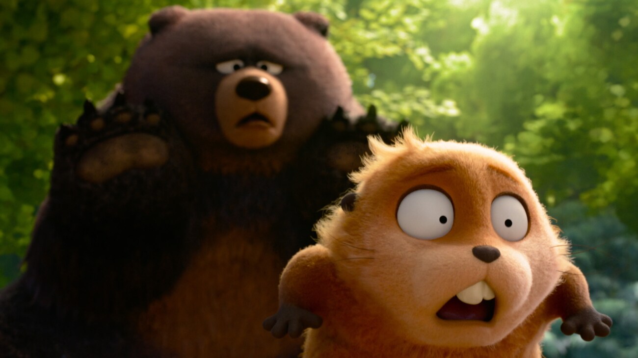 Image of Mabel being chased by a bear. | HOPPERS - © 2025 Disney/Pixar. All Rights Reserved.