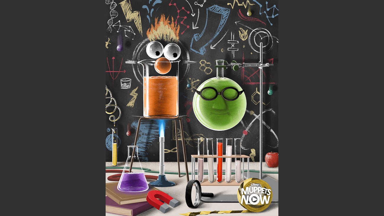 Image of Beaker and Dr. Bunsen Honeydew from the Disney+ Original series "Muppets Now".