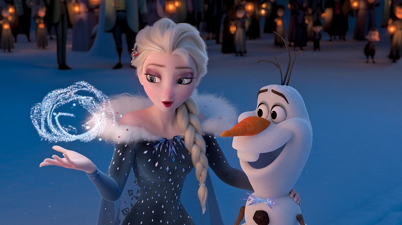 Idina Menzel (Elsa) and Josh Gad (Olaf) in "Olaf's Frozen Adventure"