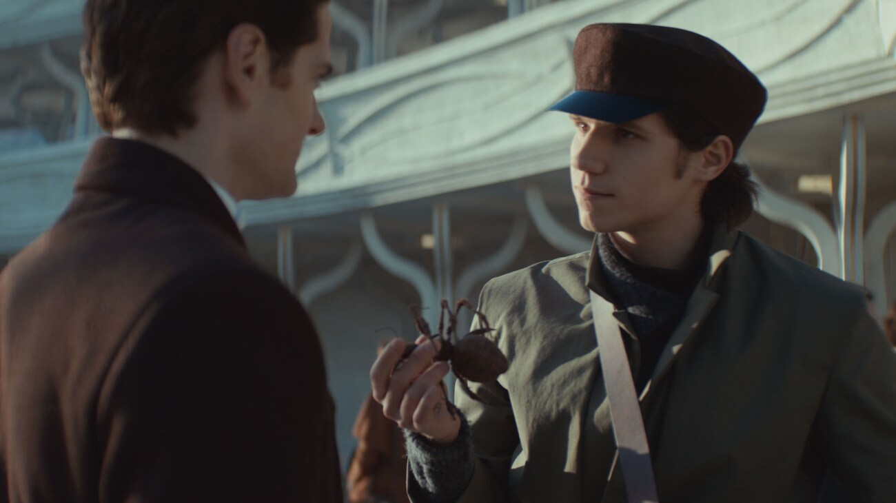 (L-R) Syril Karn (Kyle Soller) and Samm (Abraham Wapler) in Lucasfilm's ANDOR Season 2, exclusively on Disney+. Photo courtesy of Lucasfilm. ©2025 Lucasfilm Ltd. & TM. All Rights Reserved.