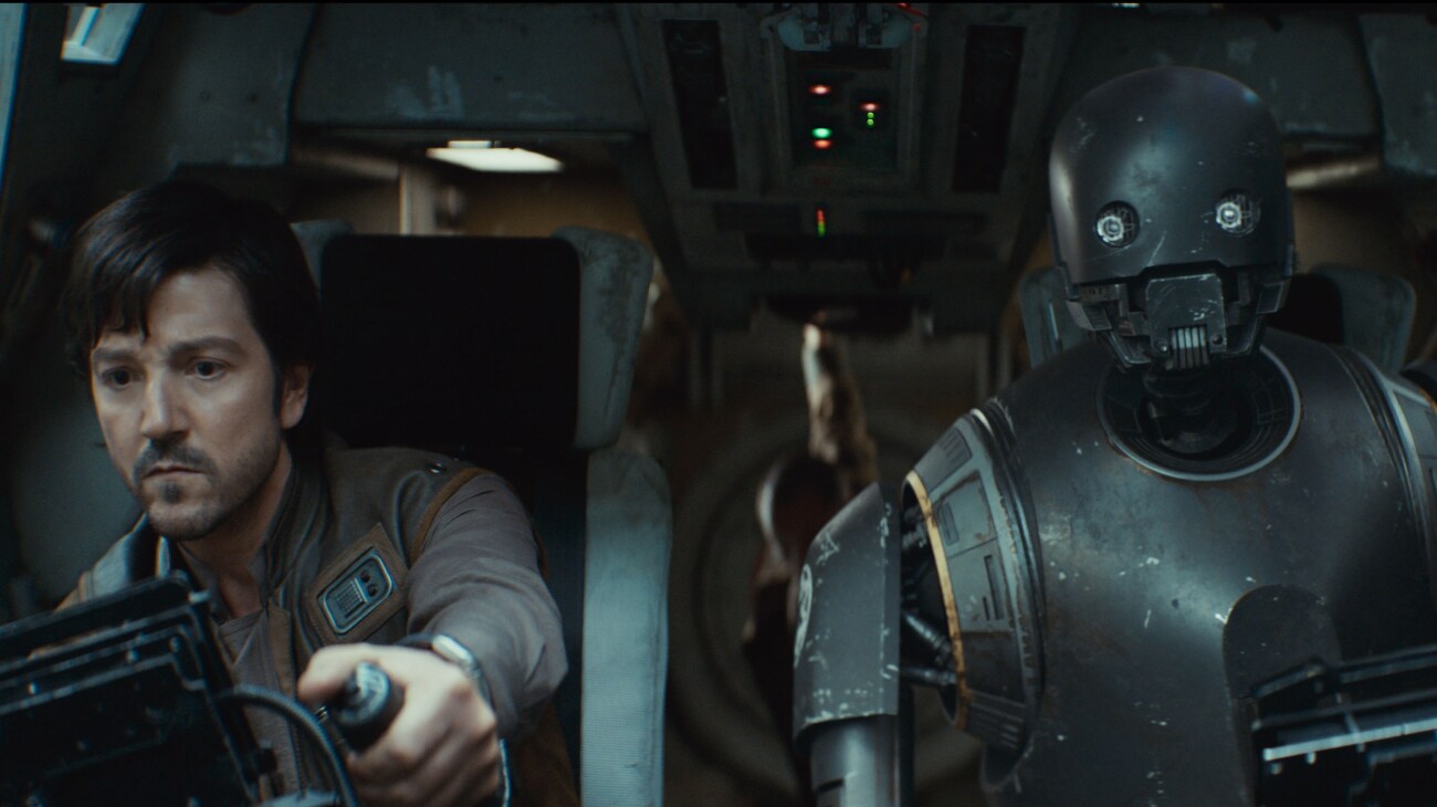 (L-R) Cassian Andor (Diego Luna) and K-2SO (Alan Tudyk) in Lucasfilm's ANDOR Season 2, exclusively on Disney+. Photo courtesy of Lucasfilm. ©2025 Lucasfilm Ltd. & TM. All Rights Reserved.