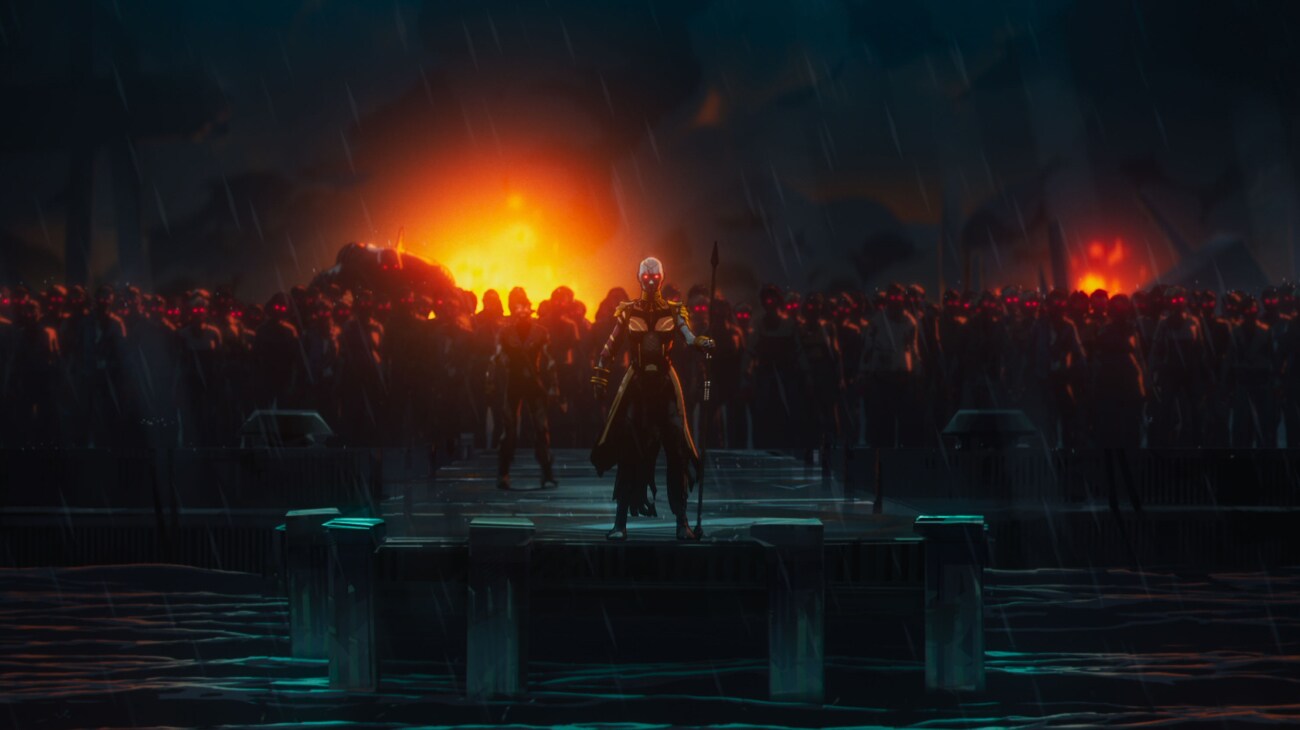 (Center): Zombie Okoye (voiced by Kenna Ramsey) in Marvel Television's MARVEL ZOMBIES exclusively on Disney+. Photo courtesy of Marvel Television. © 2025 MARVEL.