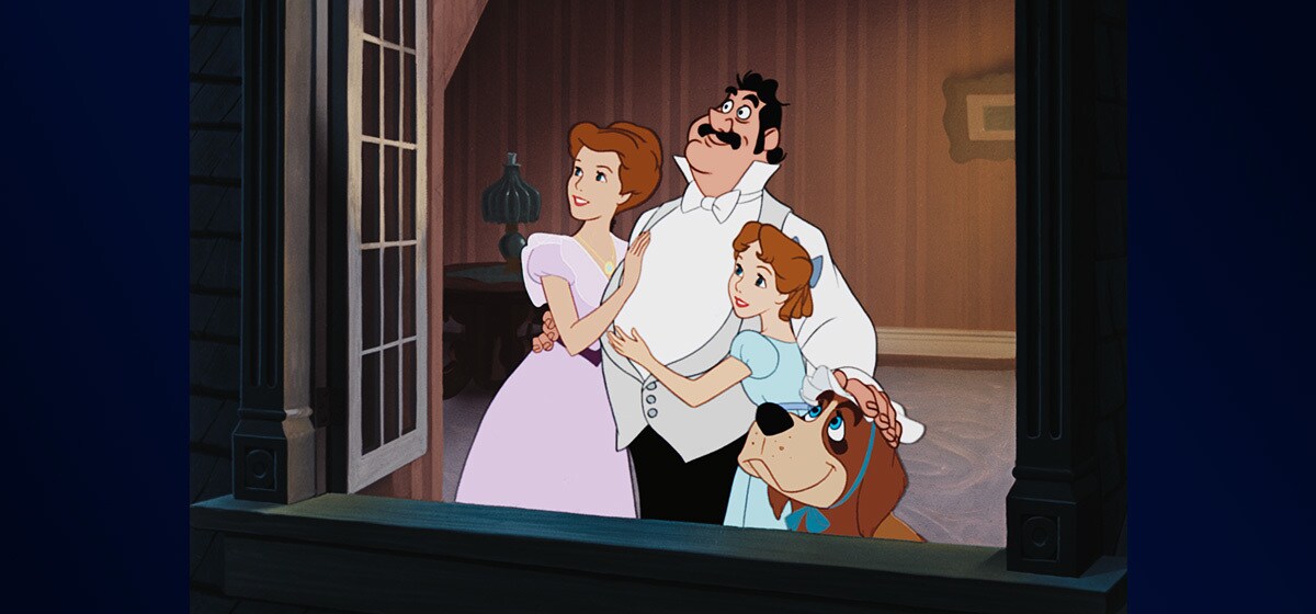 The Darling family and their dog Nana from the movie "Peter Pan"