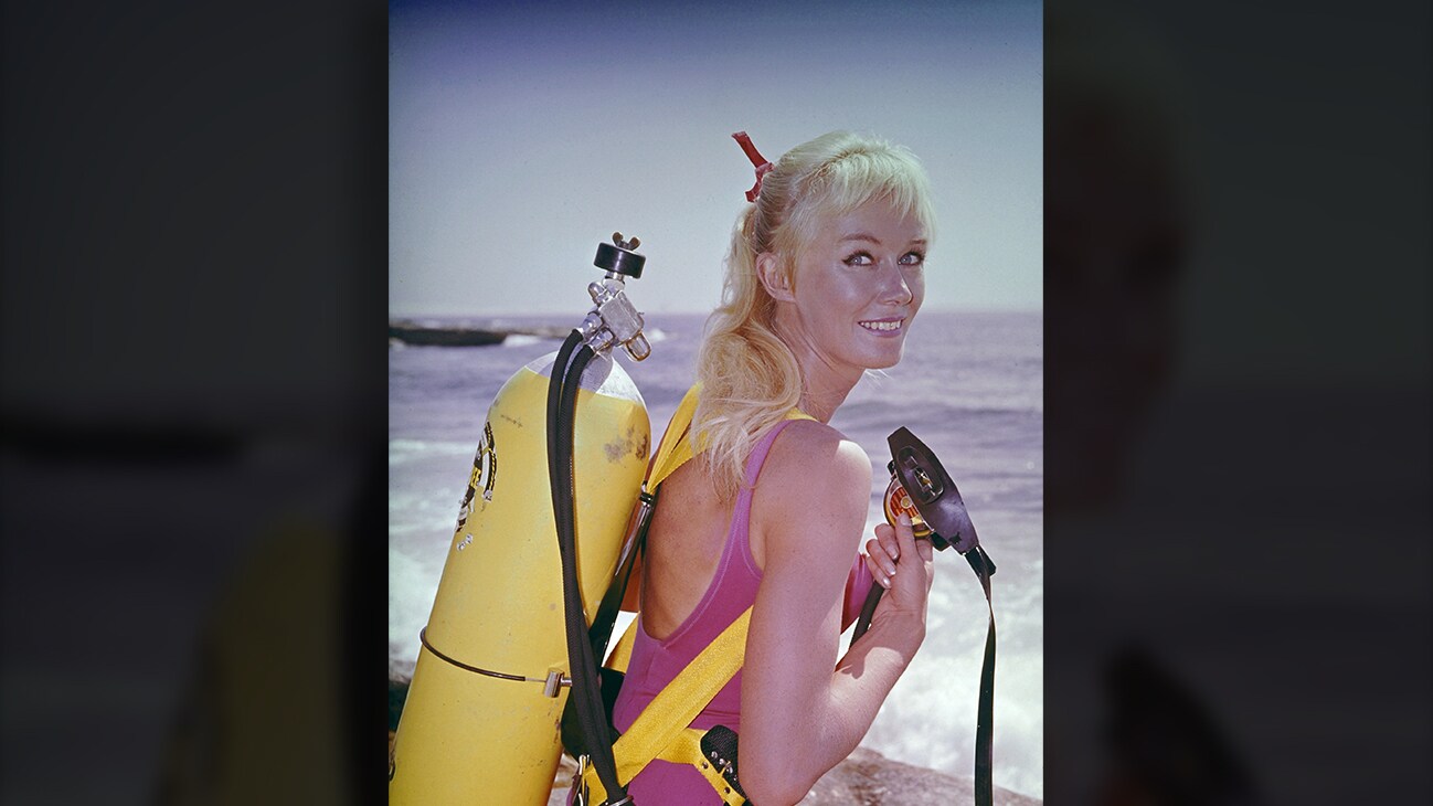 Valerie Taylor with scuba equipment, 1964. (photo credit: Ron & Valerie Taylor)