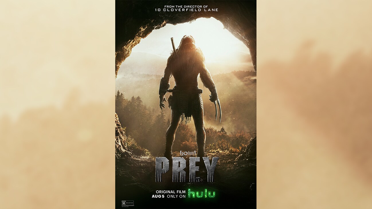 From the director of 10 Cloverfield Lane | 20th Century Studios | Prey | Rated R | Original film Aug 5 only on Hulu | movie poster