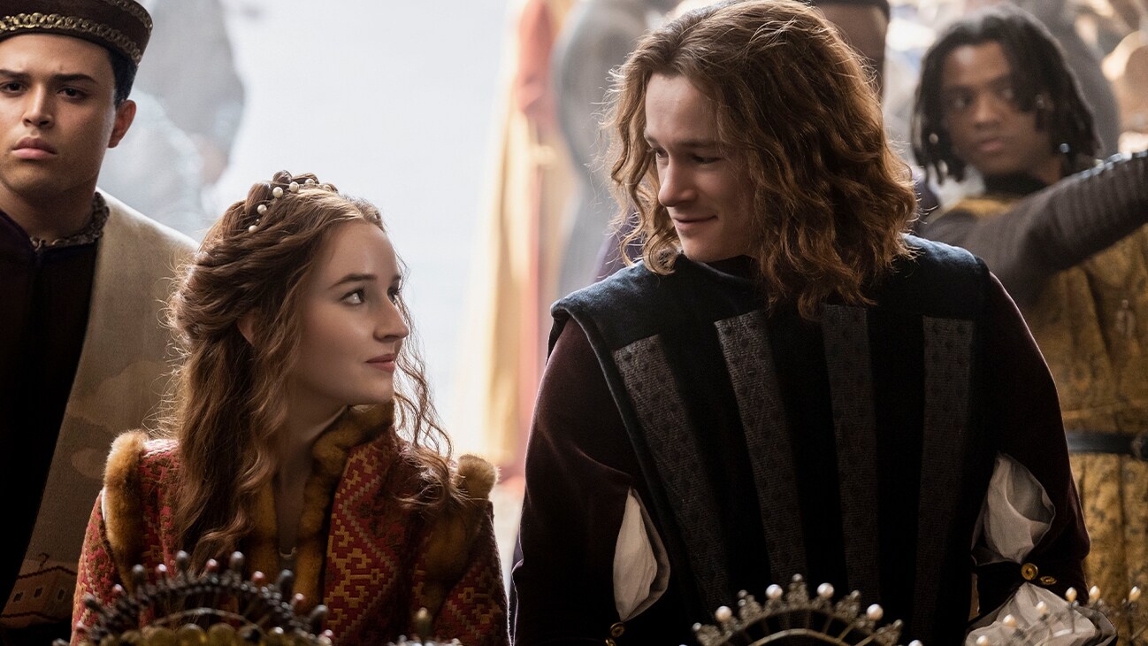 Rosaline (actor Kaitlyn Dever" and Romeo (actor Kyle Allen) from the Hulu original movie, "Rosaline".