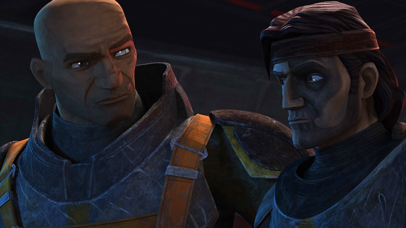Wrecker and Hunter in a scene from "STAR WARS: THE BAD BATCH", season 3 exclusively on Disney+. © 2024 Lucasfilm Ltd. & ™. All Rights Reserved.