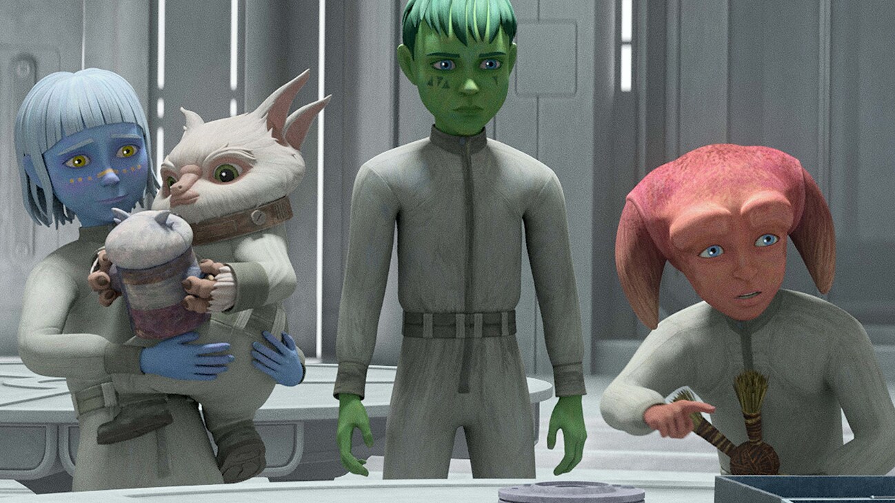 (L-R): Sami, Bayrn, Jax, and  Eva in a scene from "STAR WARS: THE BAD BATCH", season 3 exclusively on Disney+. © 2024 Lucasfilm Ltd. & ™. All Rights Reserved.