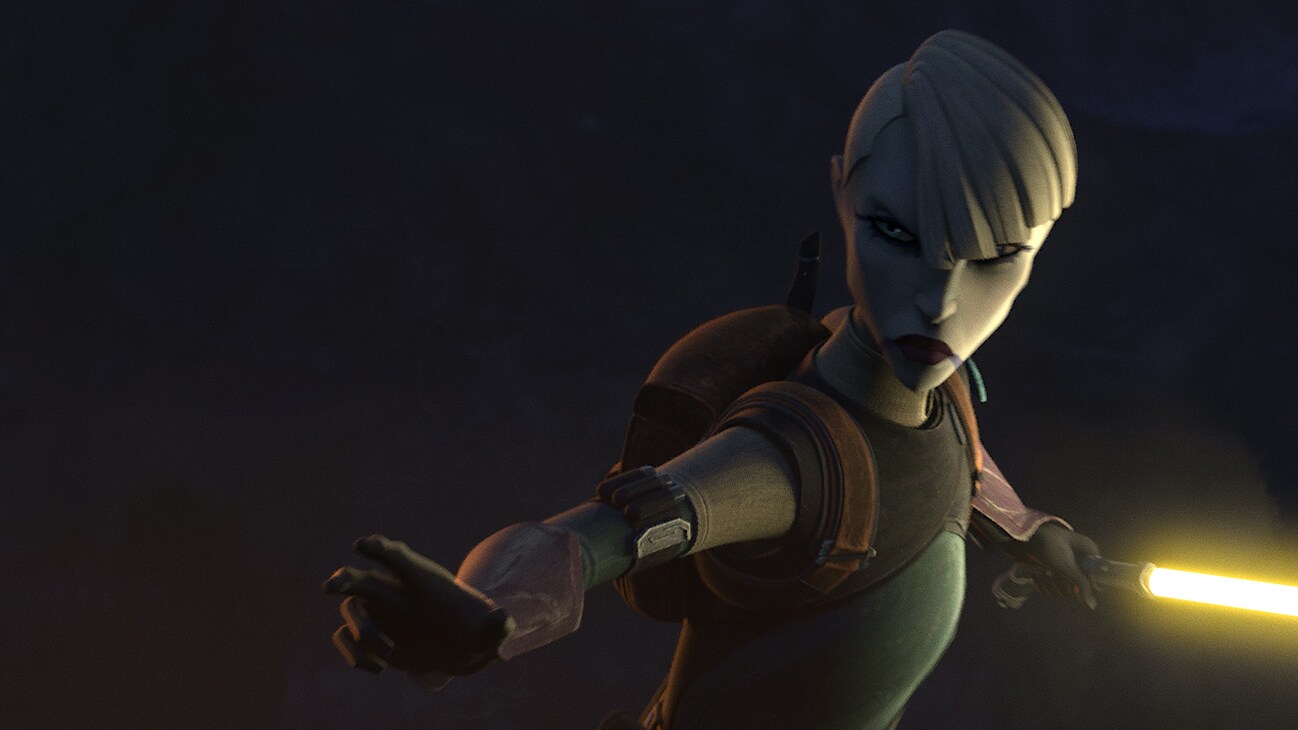 Asajj Ventress in a scene from "STAR WARS: THE BAD BATCH", season 3 exclusively on Disney+. © 2024 Lucasfilm Ltd. & ™. All Rights Reserved.