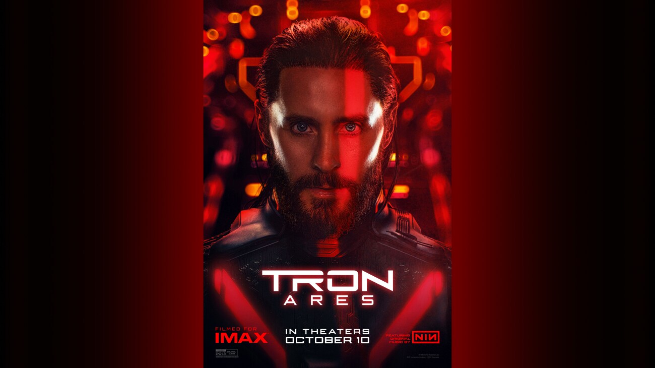 Image of Ares (Jared Leto) | Tron: Ares | In theaters October 10 | Filmed for IMAX | Featuring original music by NIN | Rated PG-13 | © 2025 Disney Enterprises, Inc. All Rights Reserved | poster image