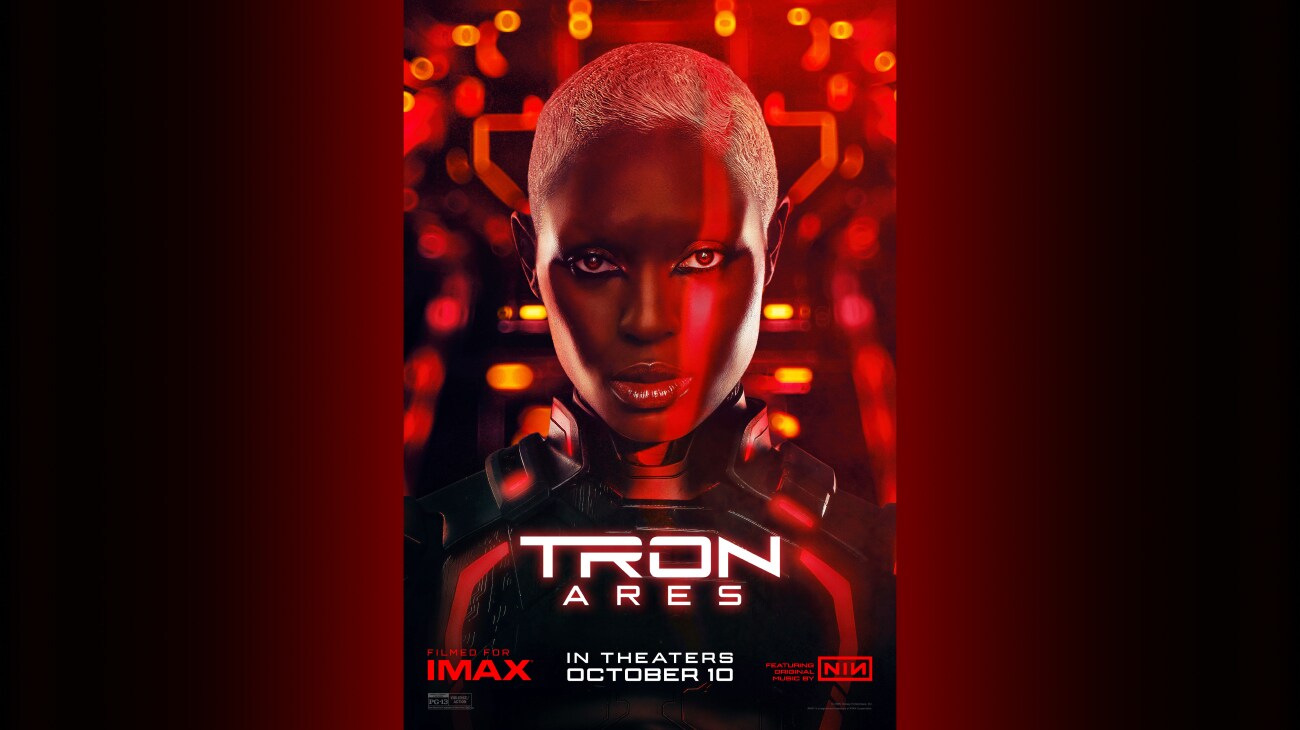 Image of Athena (Jodie Turner-Smith) | Tron: Ares | In theaters October 10 | Filmed for IMAX | Featuring original music by NIN | Rated PG-13 | © 2025 Disney Enterprises, Inc. All Rights Reserved | poster image