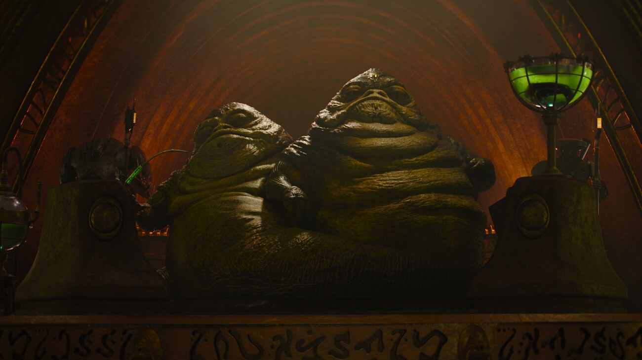 Droid Mercenary Guard, Sister Hutt, Brother Hutt and Droid Mercenary Guard in Lucasfilm's THE MANDALORIAN AND GROGU. Photo courtesy of Lucasfilm. © 2026 Lucasfilm Ltd™. All Rights Reserved.