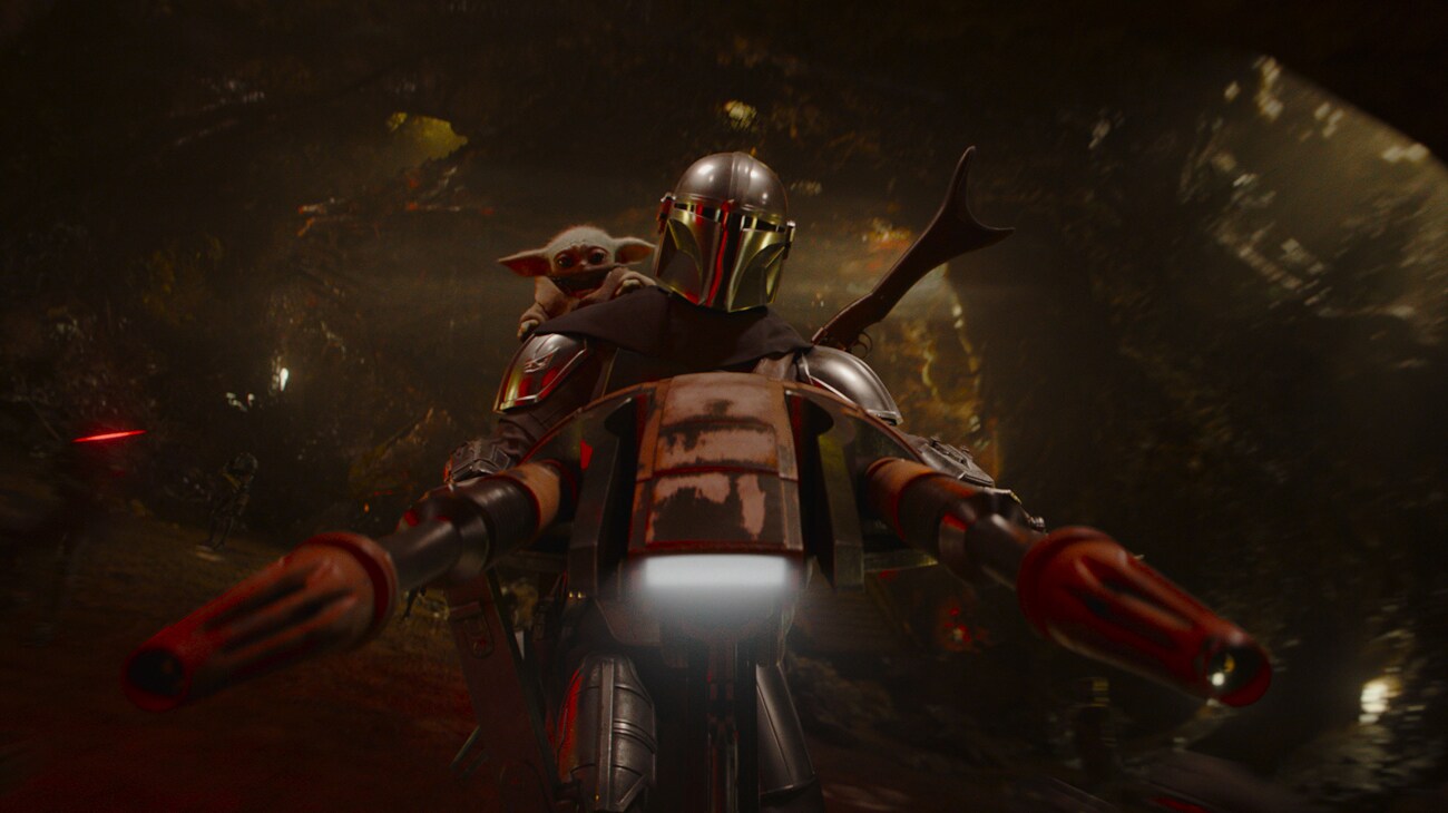 Grogu and Din Djarin / The Mandalorian (Pedro Pascal) in Lucasfilm's THE MANDALORIAN AND GROGU. Photo courtesy of Lucasfilm. © 2026 Lucasfilm Ltd™. All Rights Reserved.