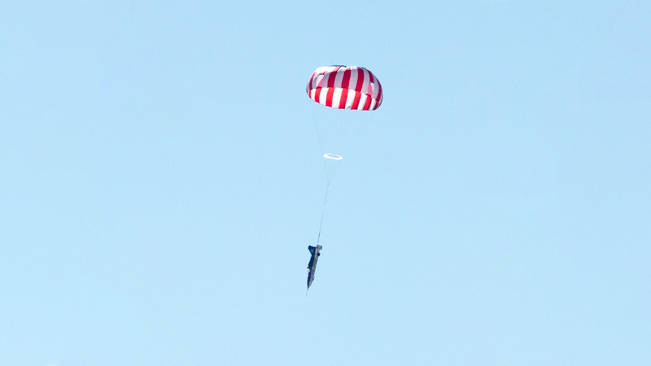 Image of a person parachuting from the Disney+ Originals movie Stuntman. (Disney/ Steve Dondero)