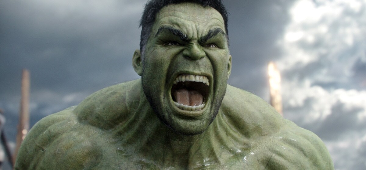 An angry Hulk from the movie "Thor: Ragnarok"