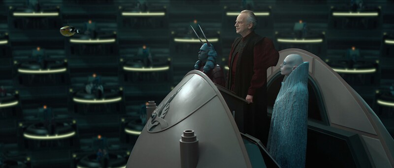 Chancellor Palpatine addressing the Galactic Senate
